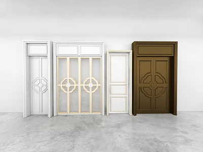 Hinged Doors In Various Designs With Circular Patterns White Light Wood And Brown Colors 3d model