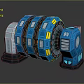 Blue Sci Fi Modular Mechanical Structure With Yellow Accents Grille Panels And Base 3d model