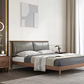 Modern Background Double Bed Simple Space Solid Wood Leather Double Bedside Table 3d model