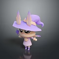Cute Game Movie Character With Purple Pointed Hat Pink Dress And Star Magic Wand
