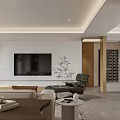 Modern Living and Dining Room Interior with Sofa Armchair Dining Table TV and Floor Lamp