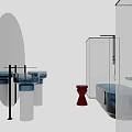 Contemporary Bathroom Mirror With Round Design Blue Vessel Sink And Acrylic Bathtub
