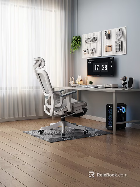 Ergonomic White Mesh Office Chair for Home Office Workstation with Adjustable Design 3d model 
