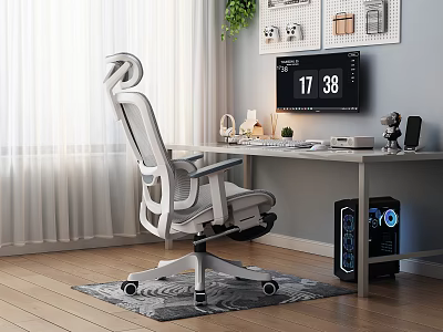 Ergonomic White Mesh Office Chair for Home Office Workstation with Adjustable Design 3d model