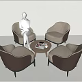 Modern Leisure Sofa Set with Four Armchairs and Round Coffee Table 3d model