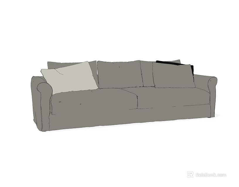 Simple Modern Gray Double Sofa With Comfortable Cushions And Sleek Design 3d model