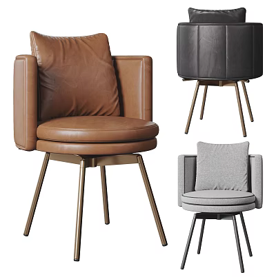 Modern Minimalist Leisure Chair With Brown Black Grey Leather Upholstery And Metal Legs 3d model