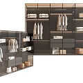 Modern Wardrobe with Glass Doors Hanging Clothes Folded Clothes and Storage Boxes