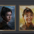 Portrait Paintings of Male and Female Figures in Oil Painting Style Framed on Wall