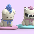 Children's Cute Cartoon Dog And Cat Toys With Hair Sunglasses On Pink Blue Bases
