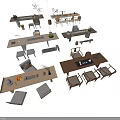 Modern Simple Tea Table And Chairs With Natural Wood Design And Decorative Plants