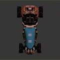 Futuristic Off Road Vehicle With Blue Transparent Roof Red Black Body And Large Wheels
