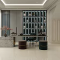 Elegant Modern Living Room Interior With Sofa Armchairs Coffee Table Area Rug And Stone Wall