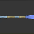 Fantasy Blue War Hammer Design With Dual Hammer Heads Yellow Striped Handle And Central Gemstone