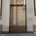 Modern Elevator Hallway With Bronze Door Floor B Sign And Marble Stools 3d model