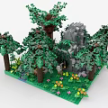 Building Blocks Constructed Forest Scene With Green Trees Gray Rocks Colorful Flowers Vines And Grass