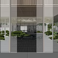 Modern Outdoor Courtyard With Lush Greenery Trees Stone Path And Seating