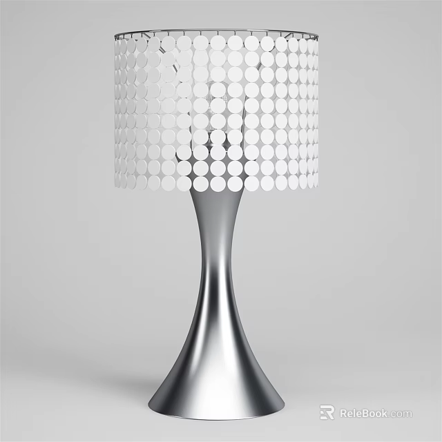 Modern Minimalist Table Lamp With Dot Patterned Shade And Silver Curved Base 3d model