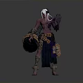 Fantasy Character With White Long Hair Red Skin Holding Blue Orb And Ornamental Containers