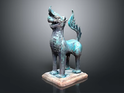 Artistic Bronze Mythical Beast Sculpture With Wings Standing On Square Base 3d model