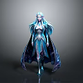 Fantasy Female Character With Blue Long Hair Ornate Silver Blue Armor And Cloak