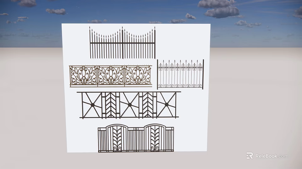 Ornamental Iron Fence Designs With Various Decorative Patterns And Styles 3d model 