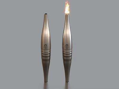 Two Silver Torch Decorative Ornament Set With Flame And Elegant Design 3d model