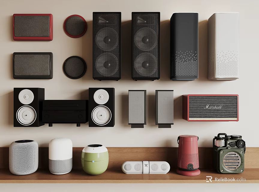Modern Headphones and Speakers with Wireless Design Colorful Options and Portable Sizes 3d model 
