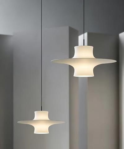 Modern Pendant Light With White Disc Shade In Minimalist Interior Design 3d model
