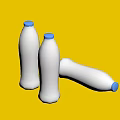 Three White Beverage Bottles With Blue Caps PUL Graphics And One Lying On Dark Background 3d model