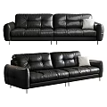 Modern Black Leather Three Seater Sofa With White Pillow And Metal Legs