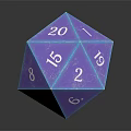 Purple Icosahedral Die With Numbers And Shiny Surface On Dark Background