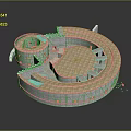 Circular Ancient Stone Fortress With Tower Steps And Symmetrical Brick Walls