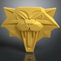 Golden Geometric Animal Head Sculpture Featuring Open Mouth And Sharp Features