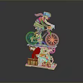 Decorative Purple Bicycle With Rider Figure On Display Stand With Colorful Details