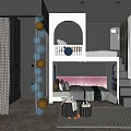 Kids Room Interior Design With Bunk Bed Stairs Storage Checkered Curtains And Glass Ball Lamp