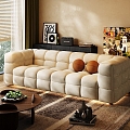 Vintage living room lambswool three-seat sofa 3d model