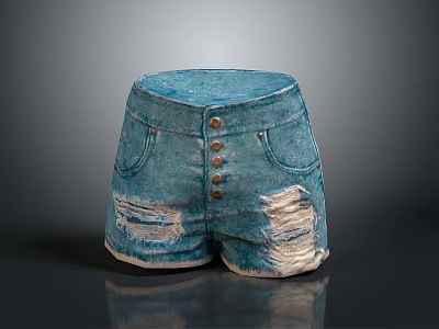 Blue Denim Shorts With Distressed Rips Button Details And Front Pockets 3d model