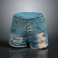 Blue Denim Shorts With Distressed Rips Button Details And Front Pockets