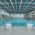 Modern Indoor Swimming Pool With Arched Glass Roof Posters Tables And Plants