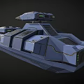 Futuristic Blue Fighter Jet Featuring Multiple Gun Turrets Geometric Design And