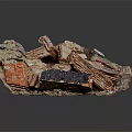 Pile Of Broken Construction Bricks And Rubble With Red Gray Stones