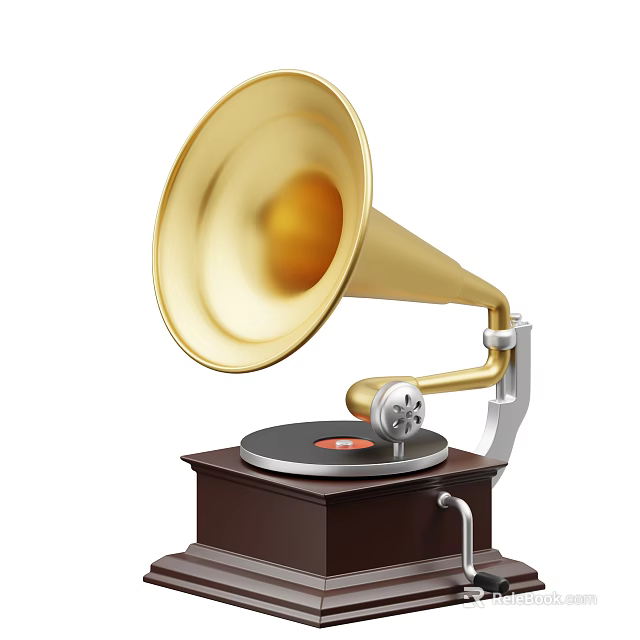 Smart Machine Phonograph Vintage Design With Golden Horn Black Record And Brown Base 3d model 