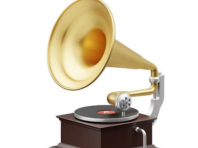 Smart Machine Phonograph Vintage Design With Golden Horn Black Record And Brown Base 3d model
