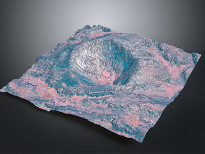 Stunning Terrain Landscape Featuring Volcanic Crater With Blue And Pink Hues 3d model