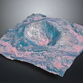 Stunning Terrain Landscape Featuring Volcanic Crater With Blue And Pink Hues