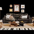 Black Leather Sofa With White Cushions Wooden Coffee Table Set With Vase Fruits Candles