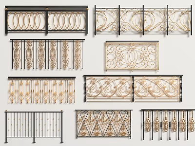 Various Decorative Metal Railings With Ornate Patterns And Different Styles 3d model