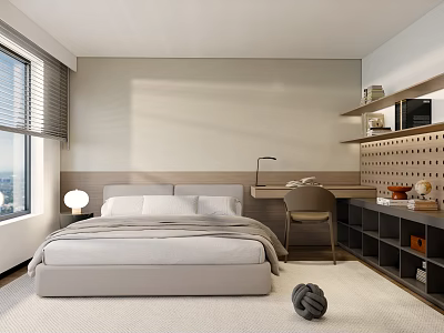 Cozy Kids Bedroom Interior With Bed Desk Chair Shelves And Natural Light 3d model
