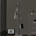 White Modern Coat Rack in Minimalist Interior With Hanging Coat Shopping Bag and Table Lamp